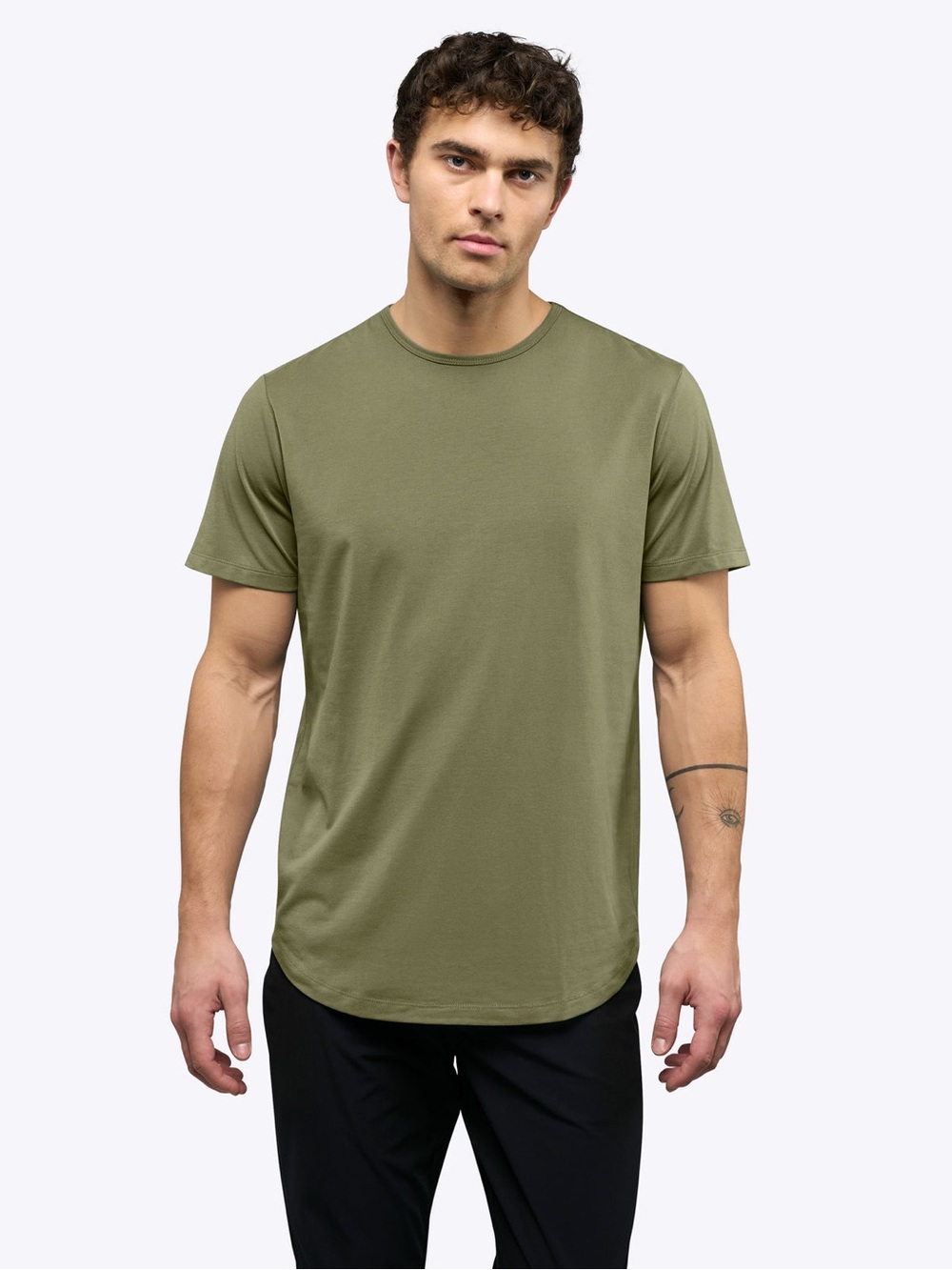 Cuts Clothing Olive Crew Neck Elongated Short Sleeve Tee Size L